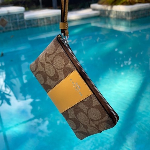 COACH Signature PVC Leather Corner Zip Wristlet - Picture 9 of 16